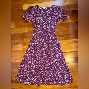 90s Floral Dress button front XS Maroon Vintage
